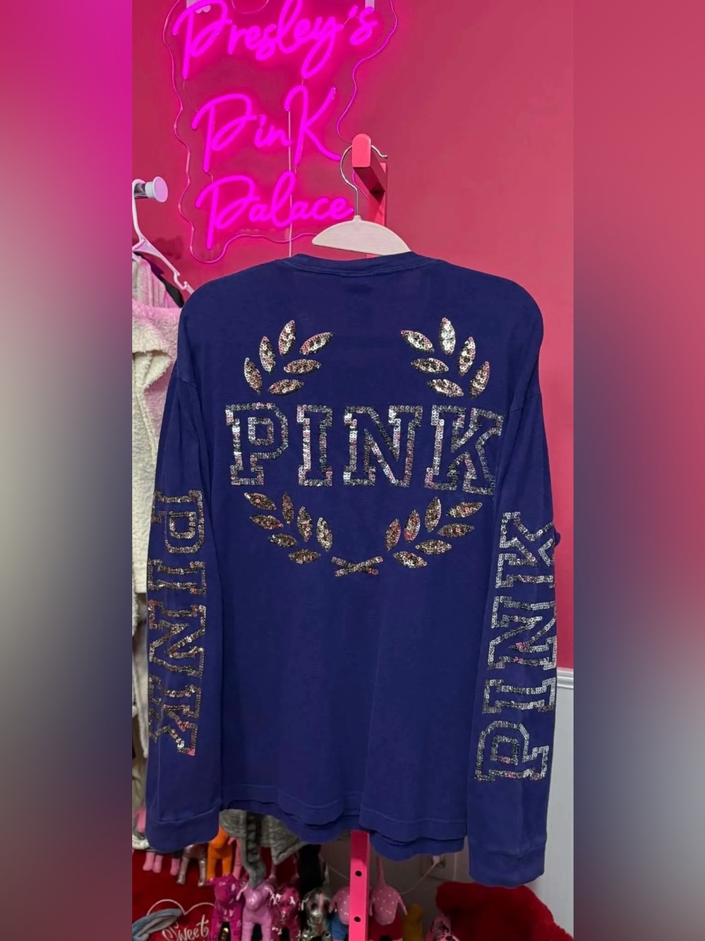 PINK Victoria's Secret Long-Sleeve Sequin Logo Tee